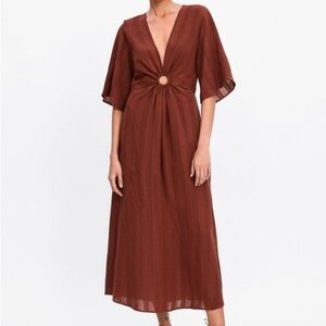 Zara  Maxi leght Dress with Ring Detail orange size L